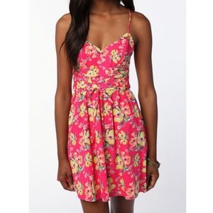 New Urban Outfitters Kimchi Blue Hot Pink Floral Obi Sun Dress